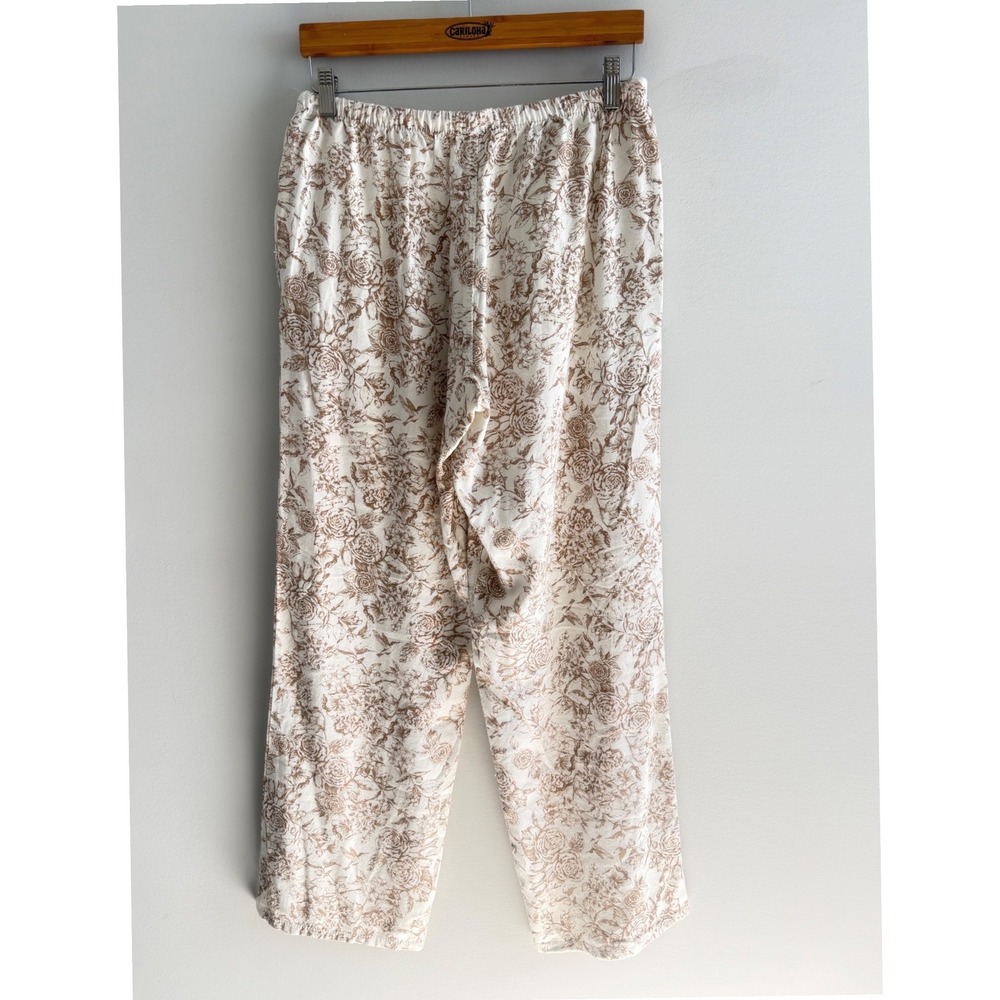 Women’s Wide-Leg Drawstring Floral Lounge Pants - White & Light Brown - Picture 3 of 14
